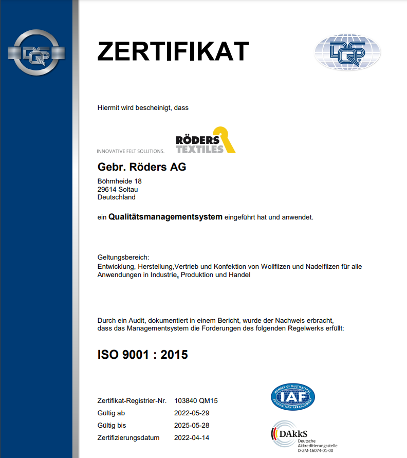 DIN EN ISO 9001 Zertifikat